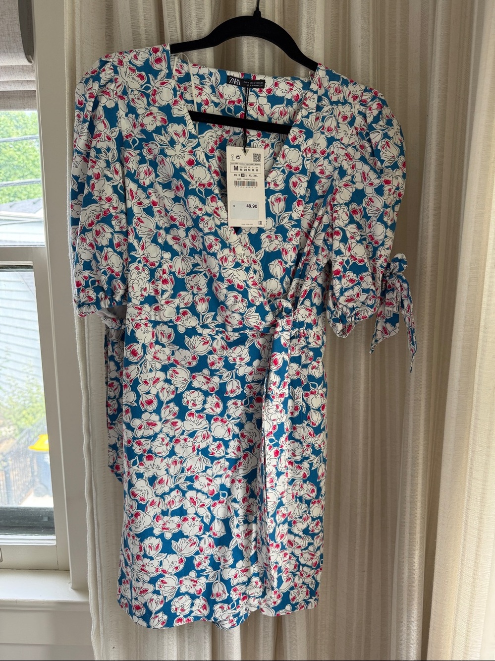 Zara wrap dress floral flower print puff sleeves